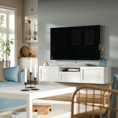 BESTÅ Moble de TV, blanc/Pipmakare blanc, 180x42x39 cm