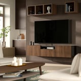 BESTÅ Moble de TV, negre-marró/Lappviken efecte noguera, 180x42x39 cm