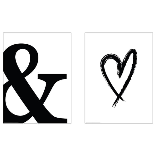 Cartells en blanc i negre: ampersand i cor.