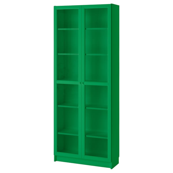 Llibreria BILLY verda amb portes de vidre, disseny modern.