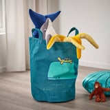 La bossa d'emmagatzematge de temàtica oceànica verda verda, plena de balenes de peluix i serps grogues, es manté dreta a terra. Fàcil de portar per als nens i mantenir les habitacions ordenades.