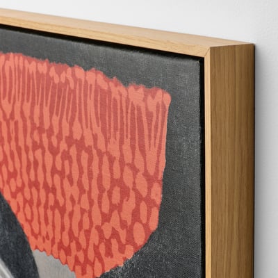 Art abstracte: formes vermelles, negres, blanques; marc de roure; llenç reciclat.