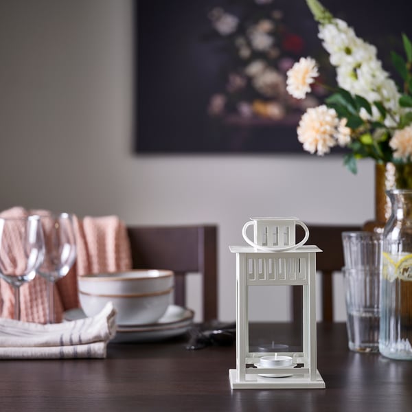 BORRBY Fanal per espelma petita, interior/exterior blanc, 20 cm