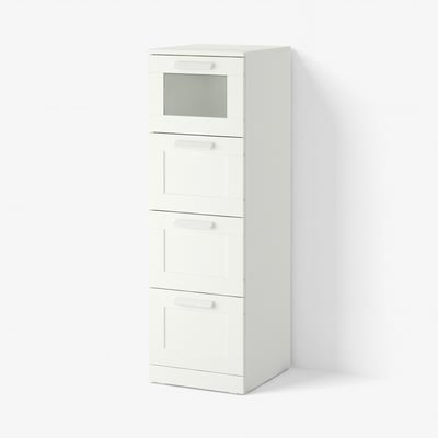BRIMNES Calaixera de 4 calaixos, blanc/vidre esmerilat, 39x46x124 cm