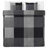 Funda nòrdica de quadres gris BRUNKRISSLA i 2 fundes de coixí, barreja de cotó i viscosa, patró quadrat.