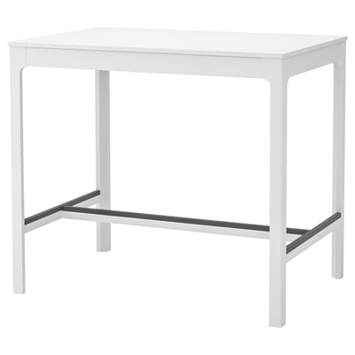 Una taula de bar EKEDALEN blanca amb tapa rectangular i potes metàl·liques.