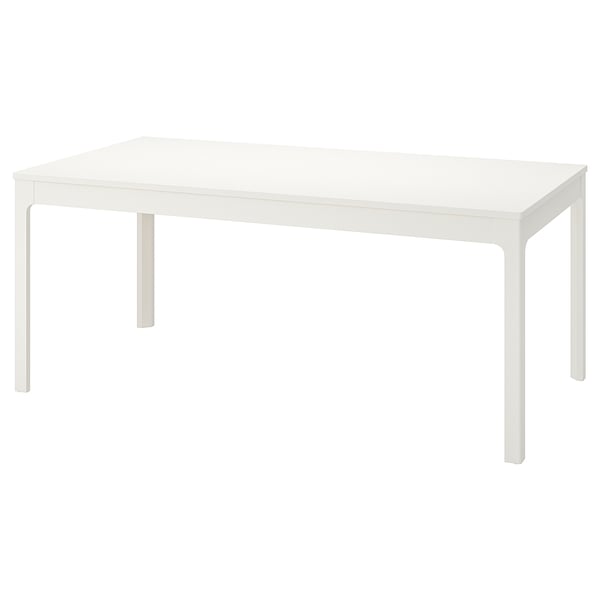 Taula de menjador blanca EKEDALEN, rectangular, de disseny minimalista amb quatre potes rectes.