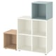 Mobles d'emmagatzematge EKET: cubs blancs, blaus i roure. Disseny modern i modular per a un emmagatzematge personalitzable.