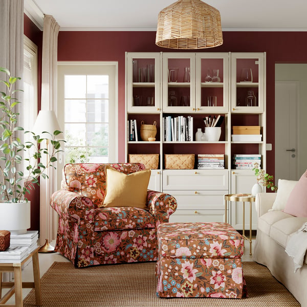 EKTORP Butaca i reposapeus, Alhamn taronja intens vermell