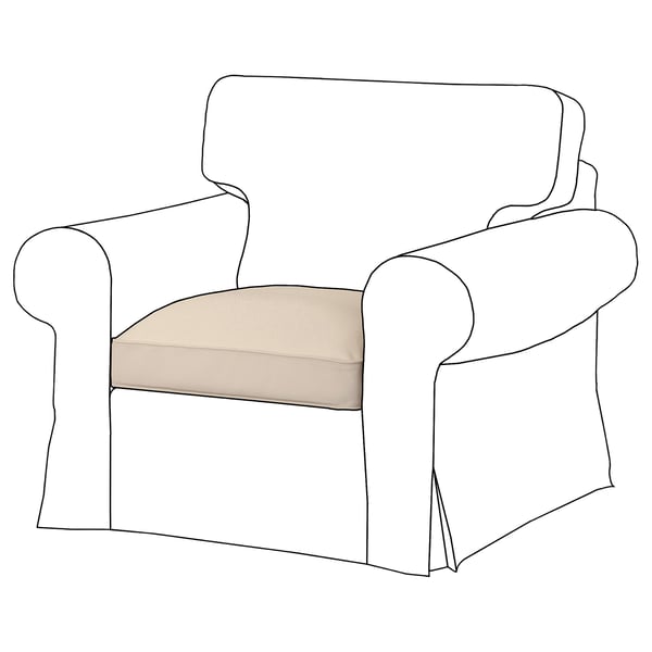 Butaca de tela reciclada beix EKTORP, seient coixí, forma quadrada, braços enrotllats.