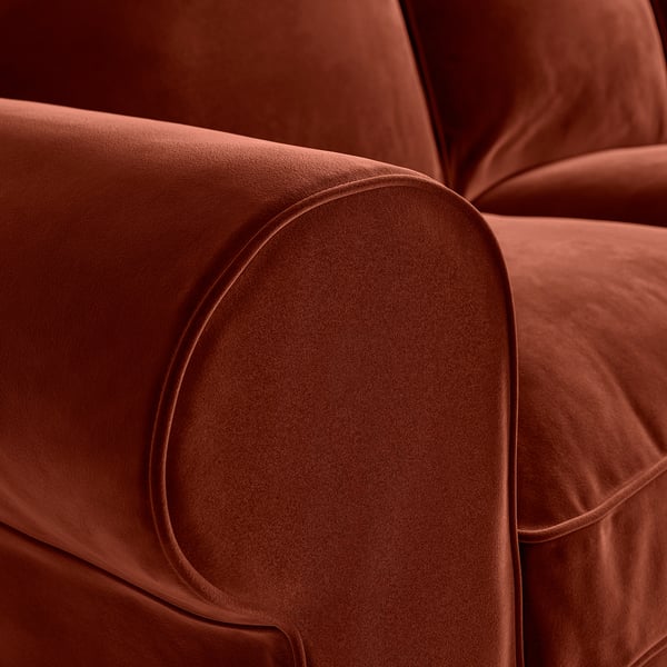 EKTORP Sofà de 3 places amb chaise longue, Alhamn taronja intens vermell
