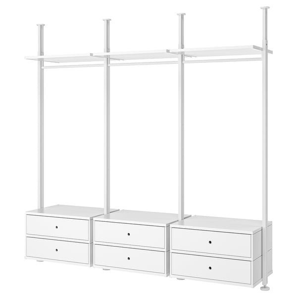 Sistema d'emmagatzematge modular ELVARLI blanc amb prestatges i calaixos.