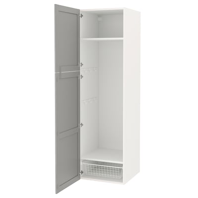 Armari ENHET blanc, porta grisa, alt, emmagatzematge, prestatgeries, ganxos.