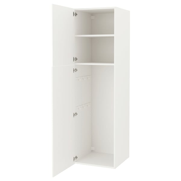 Armari ENHET blanc, alt i rectangular amb dues prestatgeries i sis ganxos, disseny minimalista i modern.