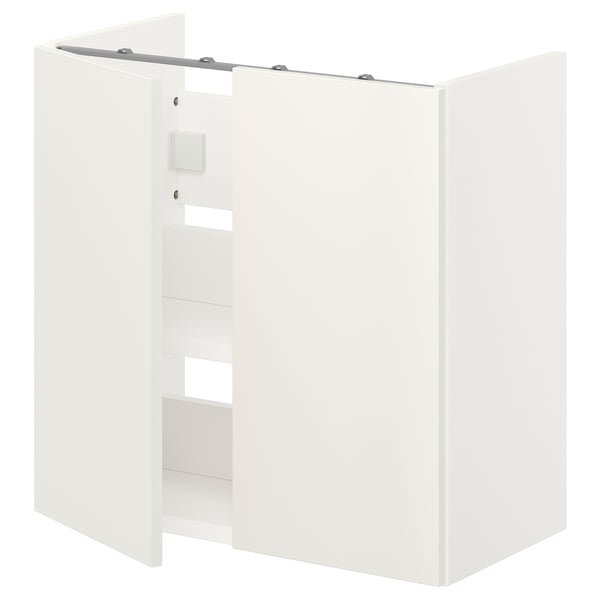 Armari de bany ENHET blanc, rectangular amb prestatgeria oberta, disseny modern i aspecte net.