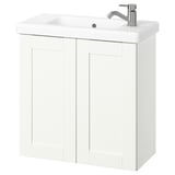 Tocador de bany ENHET blanc, de paret amb dues portes, lavabo rectangular, aixeta cromada.