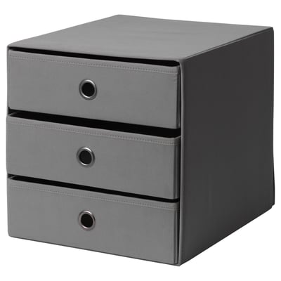 Organitzador gris de 3 calaixos, plegable, tela, forma de caixa.