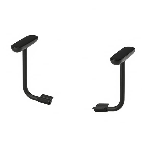 Reposabraços ergonòmics d'acer negre, en forma de L.