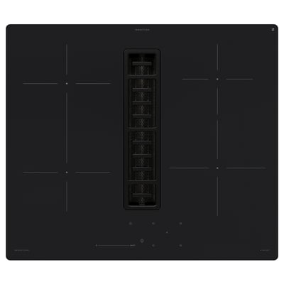 Placa d'inducció negra amb extractor automatitzat, 5 zones incloent pont i booster.