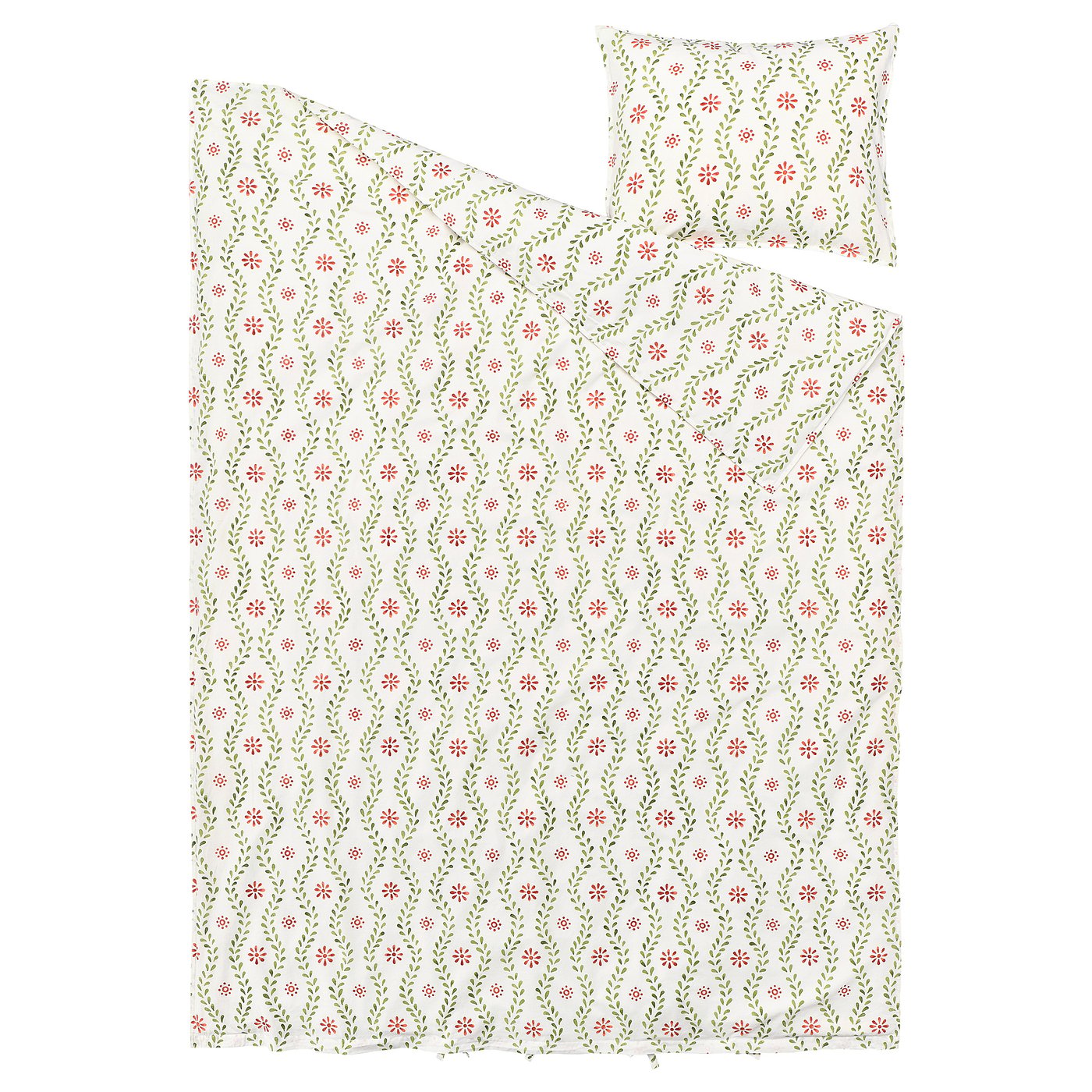 Conjunt d'edredó FYRISVIDE, blanc amb patró floral vermell/verd, 100% cotó, forma rectangular, disseny inspirat en l'estil vintage.