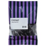Bossa de caramels de regalèssia salada IKEA FYRTKT, 100g, ratlles morades.