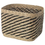 Una cistella de posidònia GOTTERN, de color beix clar i negre, rectangular, amb un patró en ziga-zaga teixida.