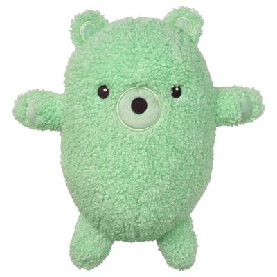 Joguina d'ós de peluix verd, feta amb materials reciclats. Disseny adorable, suau, abraçable. Perfecte per a nens i regals.