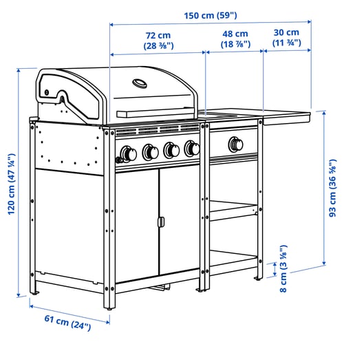 Il·lustració amb mesures del producte: GRILLSKÄR.