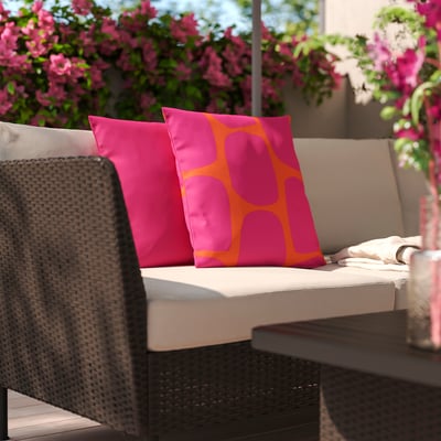 GULLBERGSÖ / HJÄRTERÖ Coixins, joc de 2, rosa brillant/taronja brillant rosa viu/interior/exterior, 50x50 cm
