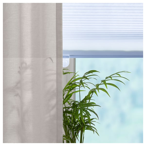 Cortina de finestra de cotó crema HANNALILL, transparent, amb planta de bambú, filtratge de llum.