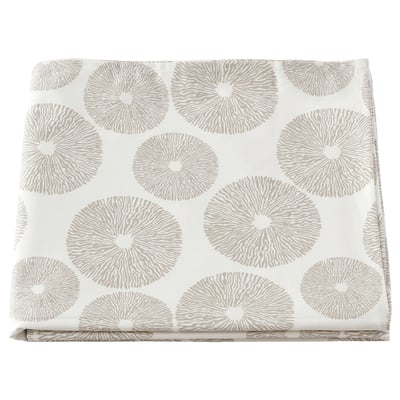 Estovalles plegades HÅRSTARR, de color blanc trencat amb cercles florals grisos, rectangulars, de cotó amb recobriment acrílic.