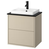 Tocador de paret beix HAVBÄCK, lavabo quadrat, taulell negre.