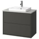 Tocador de bany modern de color gris fosc amb lavabo i taulell blancs, disseny net, muntable a la paret.