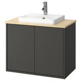 Lavabo HAVBÄCK: gris fosc amb tapa de fusta clara, disseny modern, muntatge a la paret, lavabo blanc.