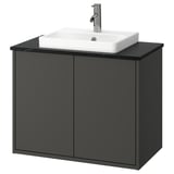 Armari de bany de paret gris fosc HAVBÄCK amb lavabo quadrat blanc modern.