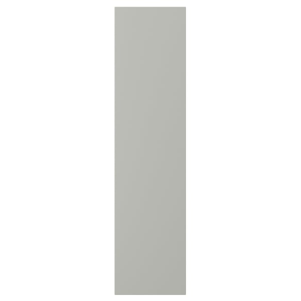 Frontal de calaix rectangular vertical de color gris clar fabricat amb pintura acrílica i taulers de fibra dissenyat per a una cuina.