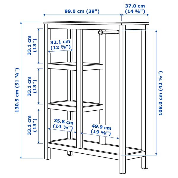 Il·lustració amb mesures del producte: HEMNES.