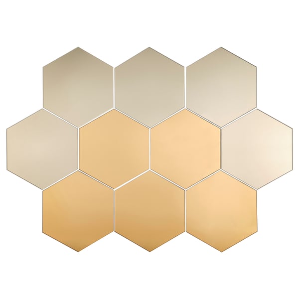 Joc de miralls HÖNEFOSS, tonalitat daurada, disseny hexagonal, vidre amb film de seguretat.