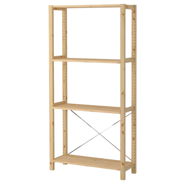 IVAR: prestatgeria de fusta de pi natural, 4 prestatgeries, disseny minimalista.