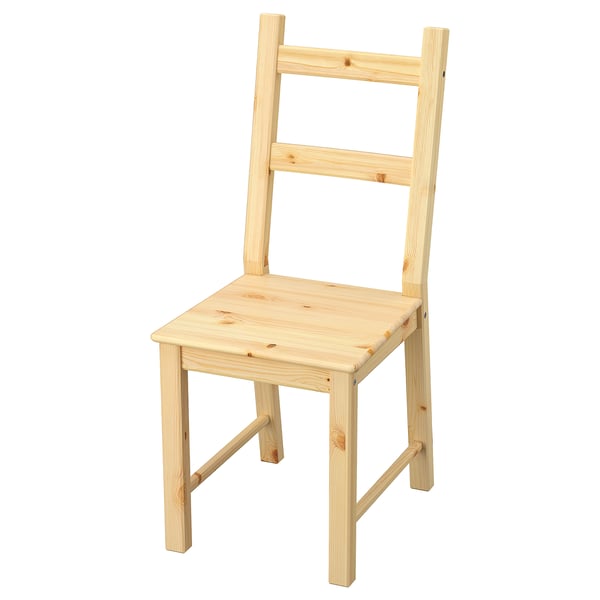 IVAR, cadira de fusta sense envernissar, disseny senzill, seient rectangular, quatre potes, respatller amb dues lames verticals.