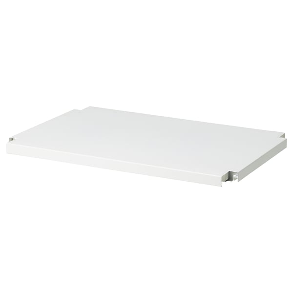 Una sola prestatgeria IVAR blanca d'acer recobert de pols, de forma rectangular sense elements addicionals.