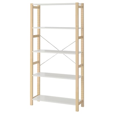 Prestatgeria de fusta IVAR, beix clar, rectangular, quatre nivells, prestatgeries regulables.