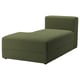 Sofà verd JÄTTEBO: disseny modern i corbat amb textura de pana, amb una chaise longue a l'esquerra per descansar.