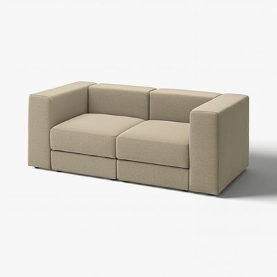 Sofà modular beix modern, teixit beix, línies netes, seients i respatller coixinats, disseny versàtil.