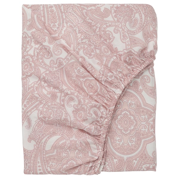 JÄTTEVALLMO Llençol ajustable, blanc/rosa, 160x200 cm