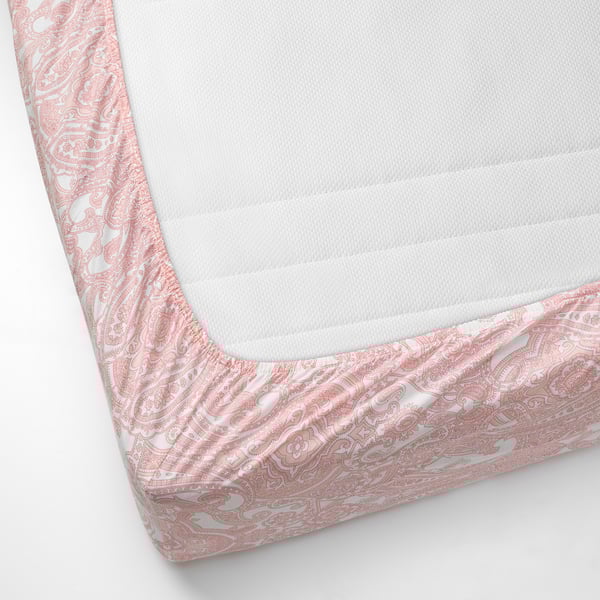 JÄTTEVALLMO Llençol ajustable, blanc/rosa, 160x200 cm