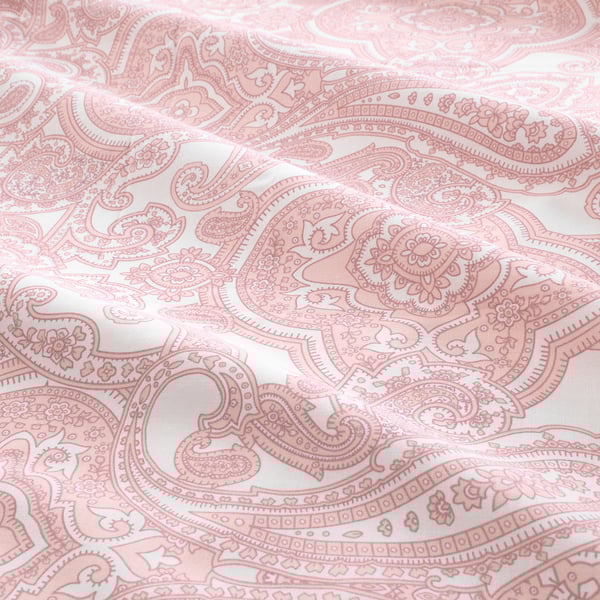 JÄTTEVALLMO Llençol ajustable, blanc/rosa, 160x200 cm