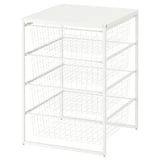 Bastidor d'emmagatzematge de metall blanc JONAXEL amb 4 cistelles de filferro, disseny elegant i modern.