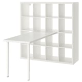 Combinació de prestatge i escriptori KALLAX blanc; Forma rectangular minimalista amb potes ajustables, que ofereix un emmagatzematge versàtil.