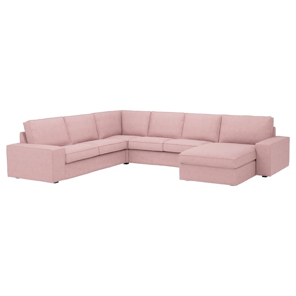 Un sofà seccional KIVIK de color rosa clar amb chaise longue, amb coixins de peluix i un disseny modern.
